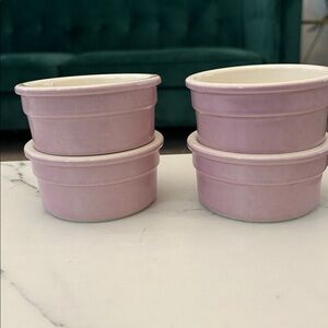 Set of 4 CERMER Ramekins Pink/Off White SDish Baking Custard Soufflé France 4oz